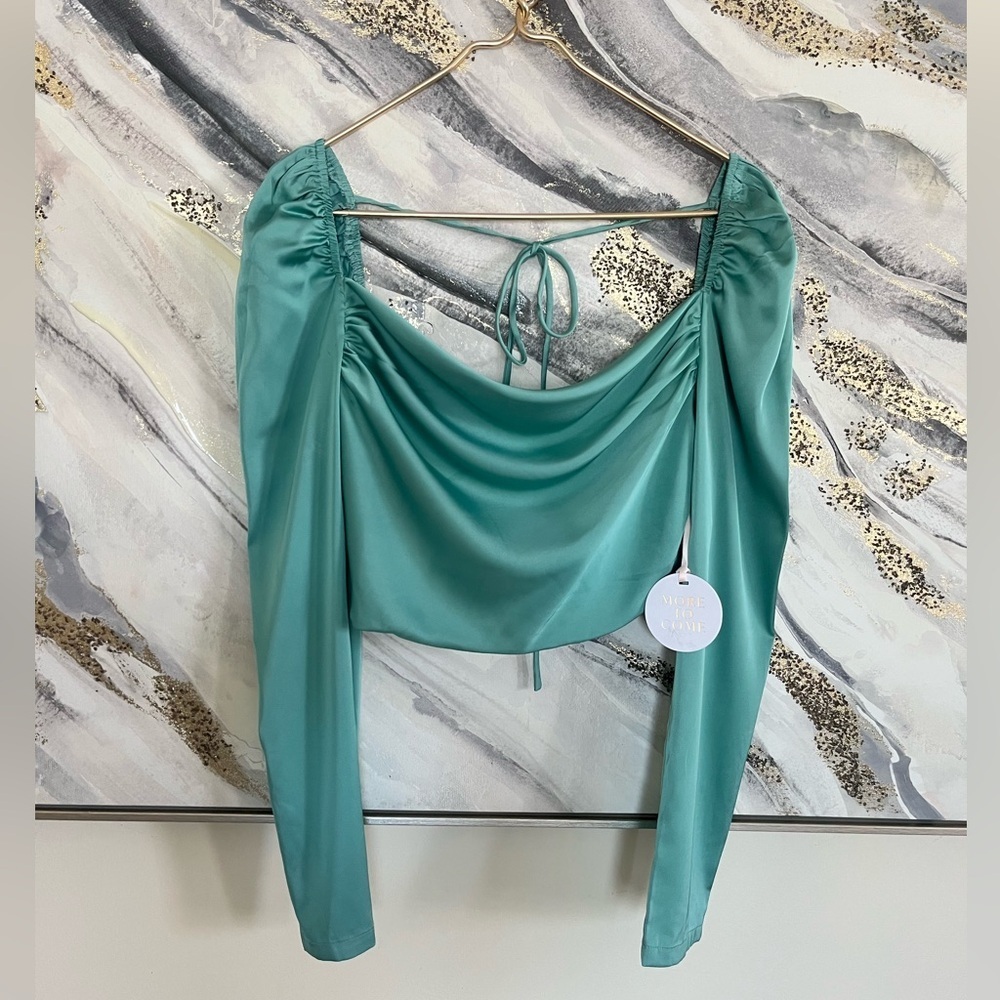 More to come REVOLVE Elegant Teal Women's satin top with Tie-Back casual